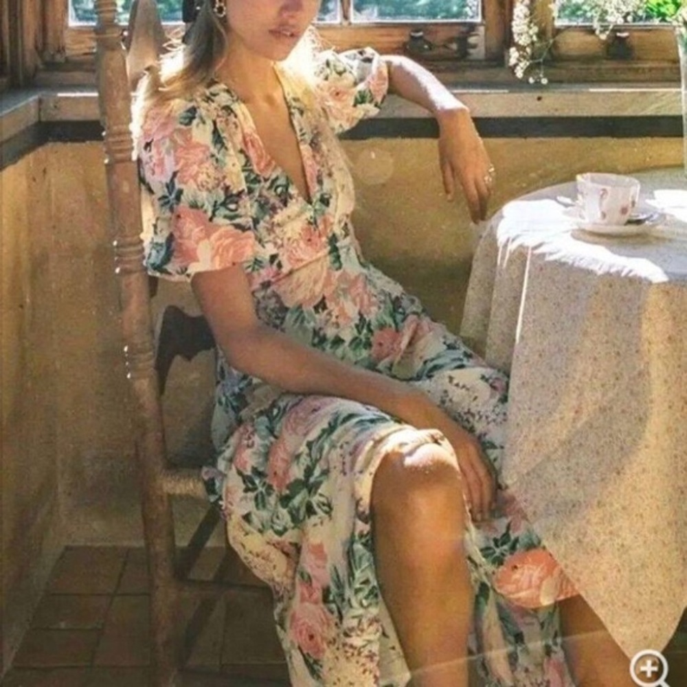 Faithfull The Brand Marie Louise Midi Dress In Vennisa Floral Yellow XL US 10 - Picture 14 of 16